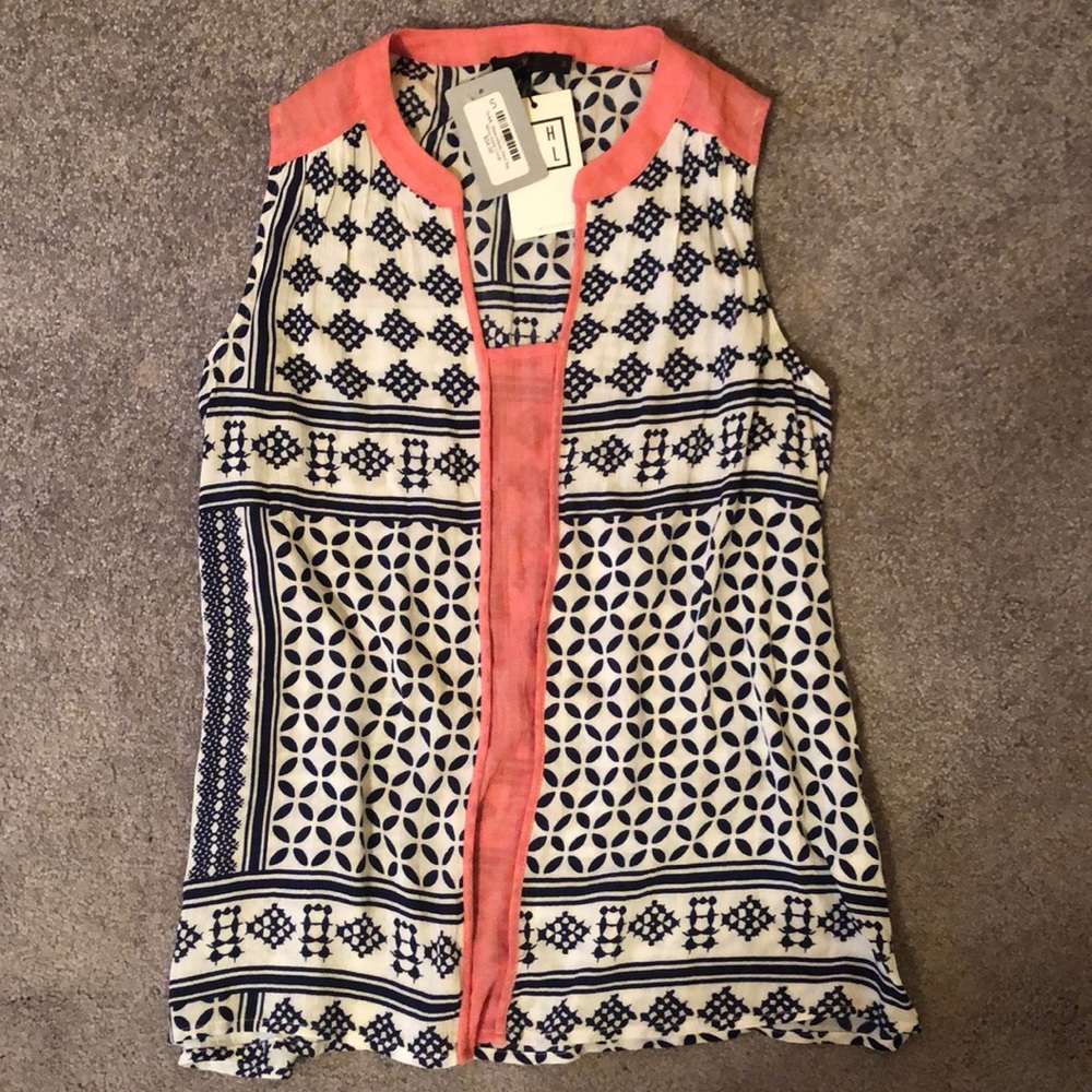 THML sleeveless Print Top Navy Ivory Coral